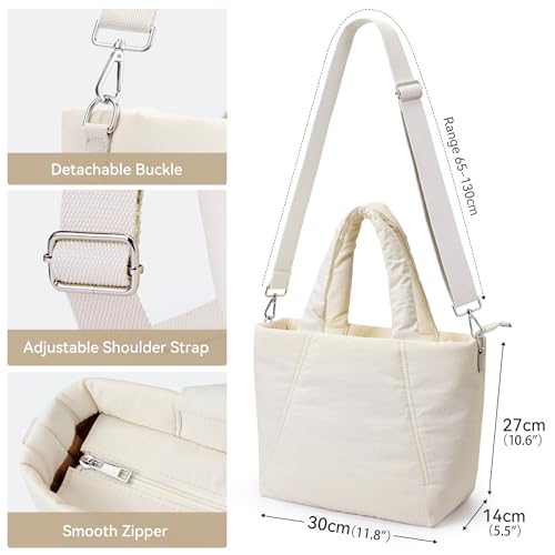 Image of KALIDI Quilted Carryall Tote Bag, Large Puffer Crossbody Women Handbags Shoulder Soft Fluffy Lightweight Travel