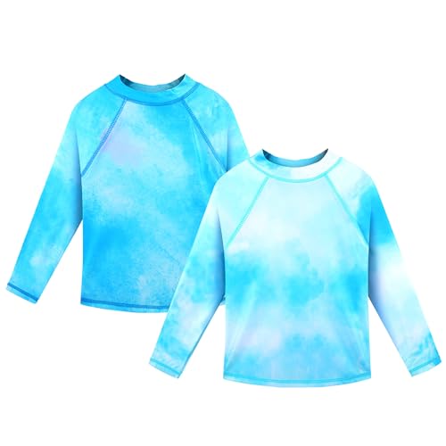 TFJH E 2 Pack Boys Girls Swim Shirt Rash Guard for Girls Long Sleeve Swim Tops UV 50+ 3-12Y
