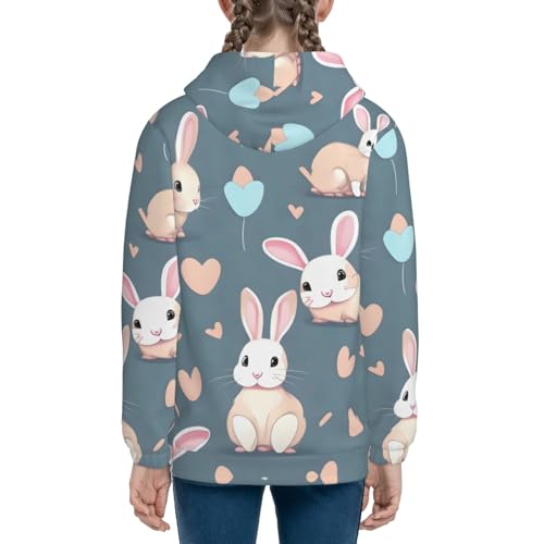 Cartoon cute bunny Print Girls Athletic Zip Up Hoodies,Sweatshirts with Pockets Long Sleeve Hooded Jackets, for 7-18 Y4