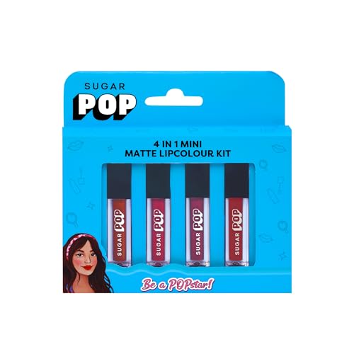SUGAR POP 4 in 1 Mini Matte Lipcolour Kit | Vitamin E | Smudgeproof | Long-lasting Wear | 4 N x 1.1 ml – 02 Bare Essentials