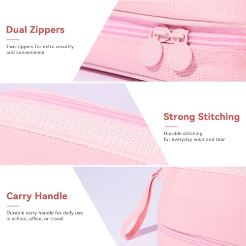 Image of Pencil Case - 2-Layer Large Capacity Aesthetic Pencil Pouch with Strong Zipper, Handheld Stationery Organizer Pen Case with Compartments for College, office, Travel, for Women Men(Pink)