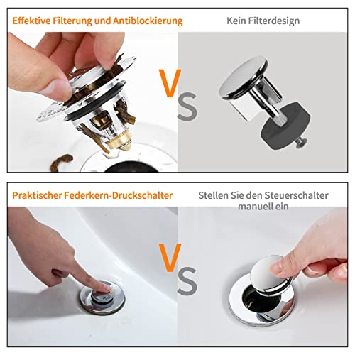Waschbeckenstöpsel, Universal Pop Up Abflusssieb Ablaufgarnitur Stöpsel Waschbecken, Abflussstopfen für Aufsatzwaschbecken Badewannenstöpsel mit Anti Clogging Sieb,Ablaufventil aus Messing(34-38mm)