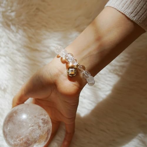 Image of Five Elements Solid 925 Sterling Silver 18K Gold /White Gold Vermeil Crystal Gemstone Beads Bracelet gift for women