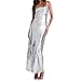 BOLLEY JOSS Women's Sequin Bodycon Maxi Dress Cut Out Waist Open Back Sparkly Long Dress Sexy Backless Cocktail Party Dresses Silver