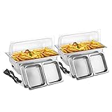 ROVSUN 2 Pack Electric 9 QT Stainless Steel Chafing Dish Buffet Set, NSF Roll Top Catering Chafer Server Food Warmer with Full Size & 2 Detachable Food Pans,Transparent PC Lid for Party Wedding