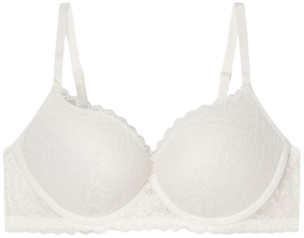 Women'secret Women's Beautiful Push-Up Bra Made of Light Khaki Lace, White, 34B