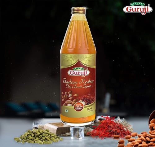 Image of Jai Guruji Badam Kesar Dry Fruit Syrup Sharbat, Instant Refreshing Drink For Summer (Mix with milk Only) - 750 ML