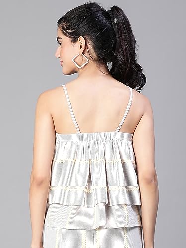 Image of oxolloxo Women Embroiderd Shoulder Strap Elasticated Cotton Top