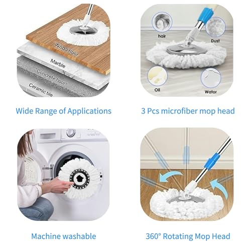 Image of Spin Mop Replacement Handle 360 Degree Spin Mop Pole Handle Replacement Rotating Telescopic Stick for Head Replace Spinning Household Cleaning Accessories for Home