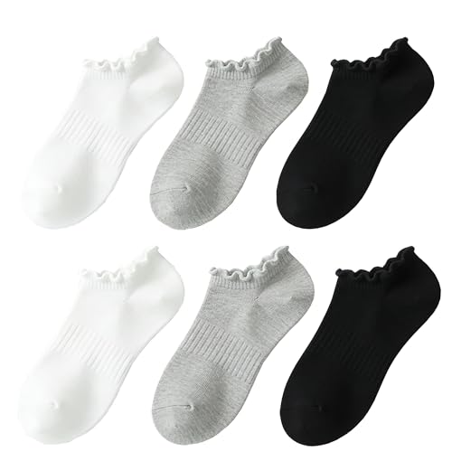 Image of No Show Socks Womens Low Cut Non Slip Cute Ruffle Ankle Socks 6 Pairs