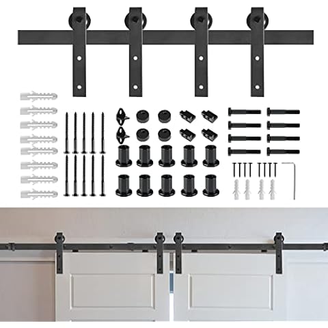 XMTECH 12FT/200cm Sliding Barn Door Hardware Kit Sliding Door Kits Barn Door Kit , Hardware Track Kit Track System for Double Barn Door, Easy to Install Cover
