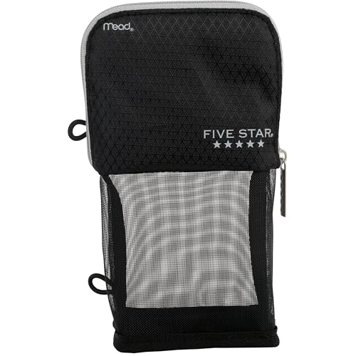 Five Star Pencil Pouch, Pen Case, Stand 'N Store Zipper Pouch, Fits 3-Ring Binder, Storage Organizer for Supplies Earbuds Chargers Cables Makeup, Black/Grey (505160A-ECM)