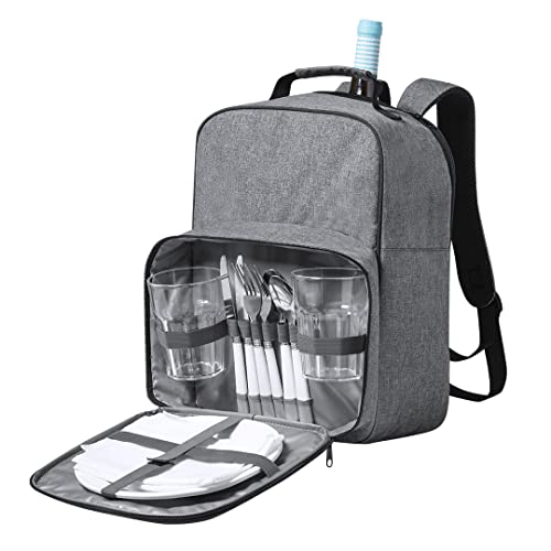 Picknickrucksack für 2 Personen mit Kühlfach und Besteck-Set