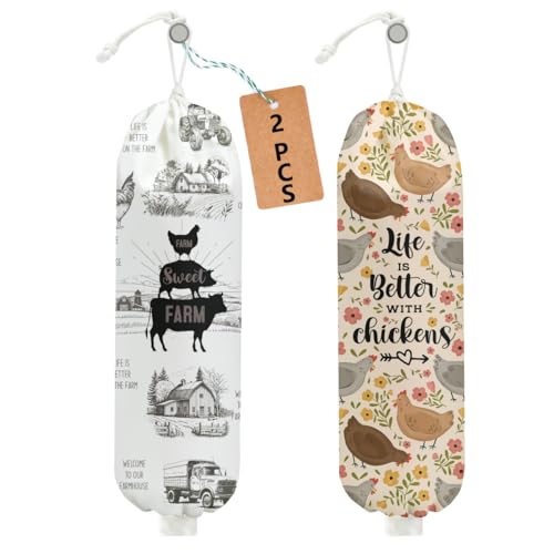 CQM 2Pcs Rustic Farmhouse Plastic Bag Holder, Wall Mount Grocery Bag Holder