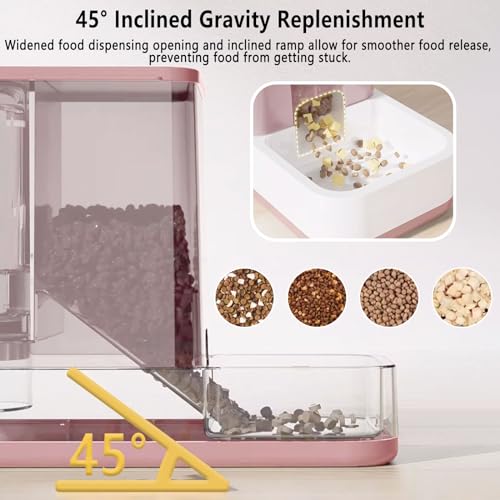 kathson Gravity Cat Food and Water Dispenser Automatic Dog Feeder Waterer 2 in 1 Auto Pet Food and Water Bowl Set Self Feeding for Puppy Kitten，Pink - Thumbnail 5