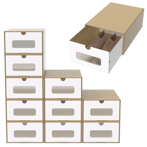 ACXIN Ensemble de boîtes à chaussures empilables, ensemble de boîtes de rangement avec tiroirs et fenêtre transparente, boîte en carton-kraft, 34,5 x 23,5...