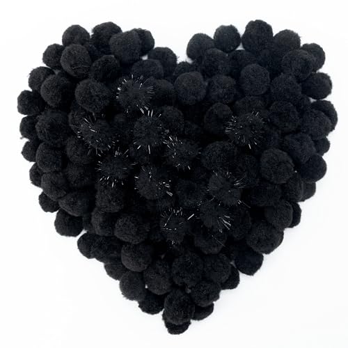 Pllieay 160 PCS Pom Poms with Sparkle Balls for Easter Decorations, 1 Inch Black Pom Poms for Crafts, Mother's Day Home Decor, DIY Arts Projects