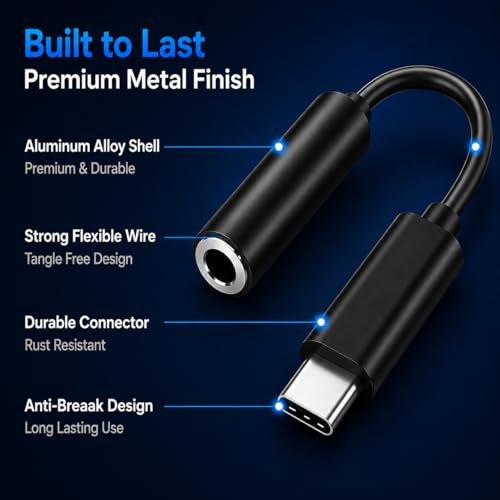Image of ElctroTech Type C to 3.5mm Audio Jack Connector with DAC Headphone Converter Adapter Compatible with iPhone 15 Pro Max /15Pro /15Plus Series /Galaxy /OnePlus /Google /Nothing & Other Type C Phones, Warranty