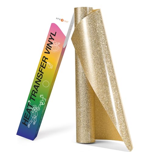 Image of HTVRONT Champagne Glitter HTV Vinyl - 10 inch x 8ft Light Gold Glitter Heat Transfer Vinyl for T Shirts, Champagne Glitter Iron on Vinyl Compatible with Cricut Cutting Machine (Champagne Gold)