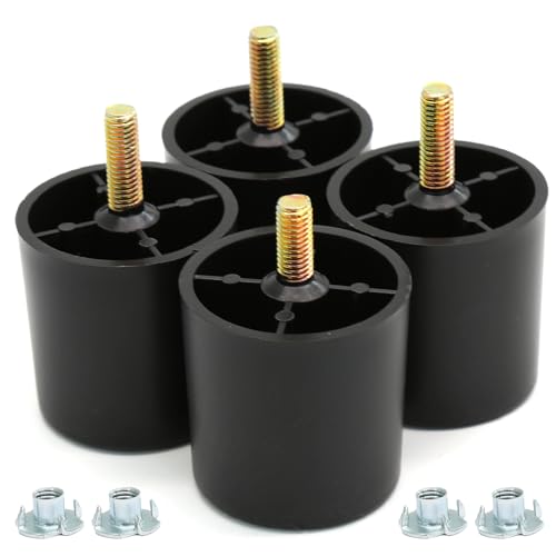 Murtenze 4Pcs 2 inch Plastic Sofa Legs，Black Sofa Replacement Legs，Round Furniture Legs with M8 Bolts for Couch Dresser Cabinet Chair Bed Coffee Table