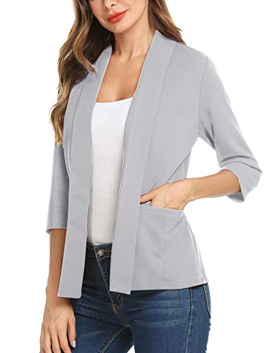 Concep Casual Work Office Open Front Blazer Jacket for Womens Slim Fit Suit Coat Outwear (Grey, L)