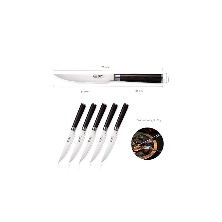YARENH-Steak-Knives-Set-6-Piece-Non-Serrated-German-High-Carbon-Stainless-Steel-Blades-Full-Tang-Pakkawood-black-handle-Kitchen-Table-Knife YARENH 6-Piece Steak Knife Set with 5-inch Sharp Blades,Non-Serrated,Made of German High-Carbon Stainless Steel,and Black Pakkawood Handles,Fruit Paring Knife Set