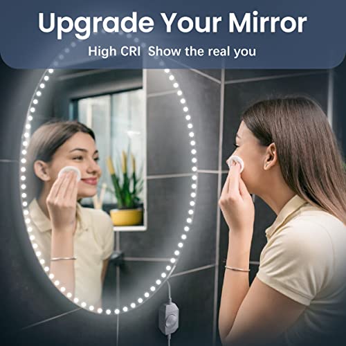 Tjoy White Led Strip Lights, 16.4 Ft Vanity Mirror Lights Bright 6500K Daylight White, Dimmable And Strong Adhesive, Flexible Cuttable Diy Lighting For Bedroom Bathroom Makeup Mirror Kitchen Cabinet. #TOP2