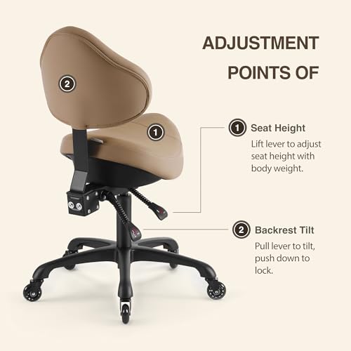 DR.LOMILOMI Pneumatic Swivel Rolling Saddle Chair with Wheels and Ergonomic Back Support for Hair Stylist, Dental Hygienist, Hygienic Clinic, Spa, Massage, Home, Office - 510 KOA by DR.LOMILOMI - Image 2