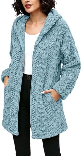 biqikav Womens Winter Sherpa Coats Textured Warm Fleece Jackets - 4