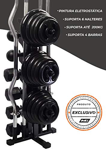 Suporte Organizador P/4 Barras 200kg De Anilhas E 6 Halteres