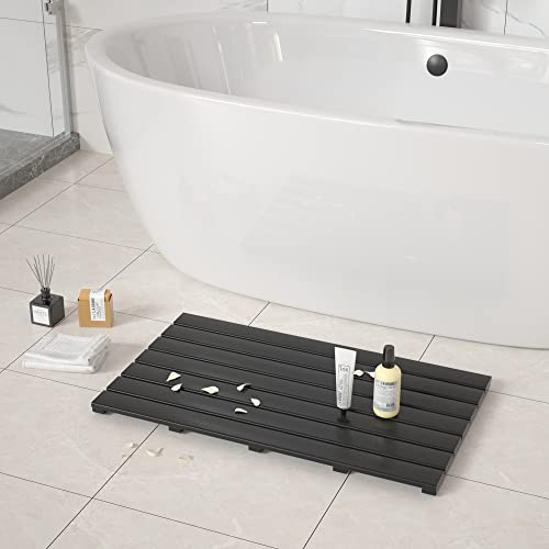 Forevich Bamboo Bath Shower Mat Non-Slip Bathroom Spa Floor Mat For Bathtub Indoor Outdoor 31.5" L X 18.5" W Black #TOP2
