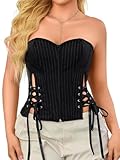 ChiaoLezhee Women's Zip Up Corset Top,Overbust Strapless Corset for Renaissance Festival & Going Out, Lace Up Boned Shapewear Goth Punk Halloween Costume Outfits Ren Faire Vintage,Black/Stripe,XXL