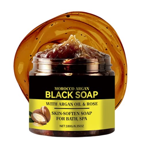 Morocco Black Soap-Black African Soap,Bath Soap for Women&Men,Morocco Body Scrub,Handmade Soft Soaps,Deep Cleaning For Whole Body,Bath Cream Paste,Skin-Soften,Moisturising Moroccan Soaps