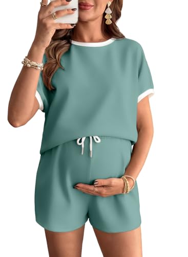 BLINCOT Maternity Crewneck Shirts and Shorts – Postpartum Pajamas, Size M