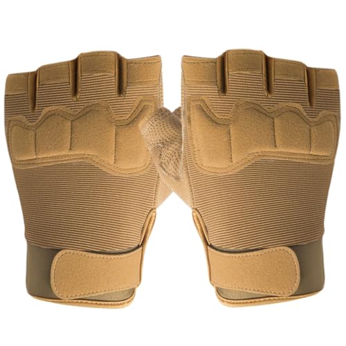 Guantes sin dedos para hombres Color de arena protector sin deslizamiento Guantes de la mitad de los dedos con cinta de fijación Guante de nylon sin dedo para al aire libre, acampar, andar en bicicle