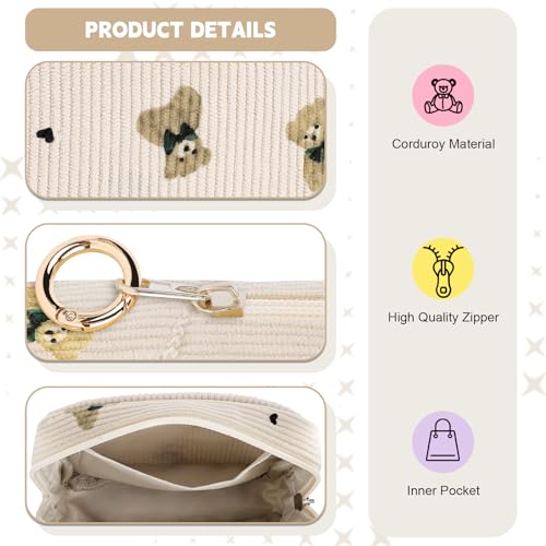 Image of Cute Period Bag for Teen Girls, Bears Corduroy Sanitary Napkin Storage Bag, Menstrual Pad Pouch Tampon Holder for Purse (Khaki)