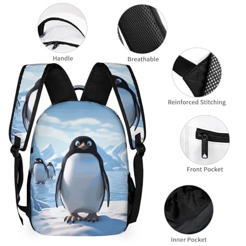 Penguin Antarctica Ice Backpack Set 3 Piece, Durable Backpack Insulated Lunch Bag Portable Pencil Case for Men Women3