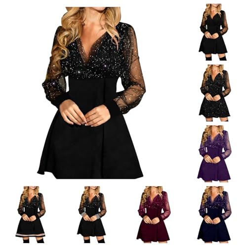 Générique - Générique Robe de Soirée Cocktail Femme Élégante Col V à Paillettes Robe Sexy Slim Robes Fendues à Sequins Mode Maxi Dress Fashionable