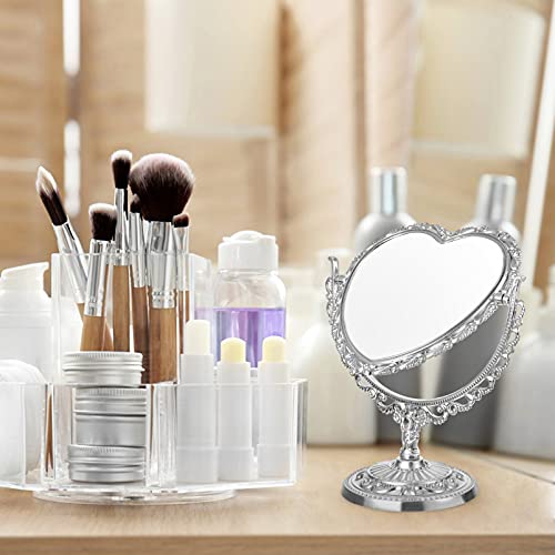 Lurrose Heart Shaped Mirror Heart Mirror Kawaii Mirror Tabletop Vanity Mirror Double Sided Magnifying Makeup Mirror With 360 Degree Rotation (Silver) #TOP7