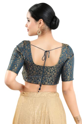 Image of Vamas Women's Brocade & Georgette Padded Self Design Half Sleeve Readymade Saree Blouse (X-1126.ELB)