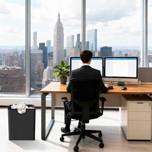 LZDMY Papierkorb Mülleimer Büro 36L, Kleine Abfalleimer Büromülleimer Eckig, Trash Bin Papiermülleimer Schwarz Papiereimer Ohne Deckel für Office, Arbeitszimmer, Kinderzimmer, Wohnzimmer
