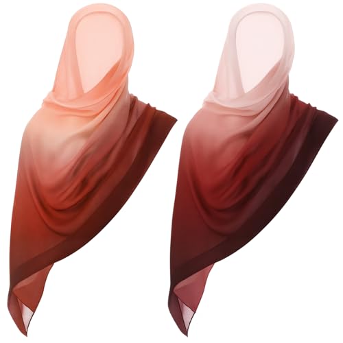 Cutecrop 2 Pcs Muslim Hijab Scarf for Women Soft Modal Headscarves Fashion Large Head Wrap Scarf Shawl (Gradient Champagne)