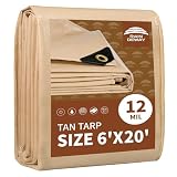 RAINDEWAY 6' X 20' Heavy Duty Tan Poly Tarp Multipurpose Waterproof Cover
