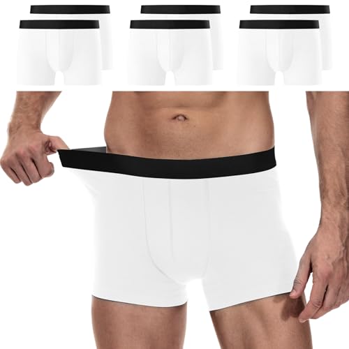 YouShow Boxershorts Herren 6 Pack Baumwolle Unterhosen Männer Ohne Kratzenden Zettel Retroshorts Unterwäsche Boxer Weiß L
