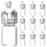 Kichvoe Mini Botellas de Vidrio Colgantes para Bricolaje 23x11 Mm, 10 Piezas Tapa Acrílica Plateada Brillante, Frascos Pequeños para Decoración, Manualidades y Amuletos