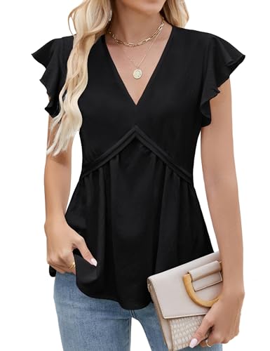 Blooming Jelly Womens Peplum Tops Dressy Casual V Neck Ruffle Short Sleeve Ruched Business Blouses Trendy Clothes