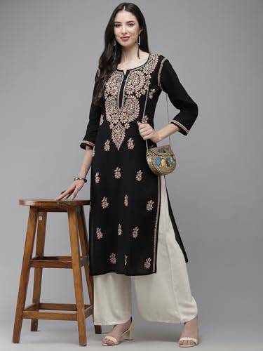 Image of Ada Hand Embroidered Lucknowi Chikankari Cotton Kurta Kurti for Women A411191