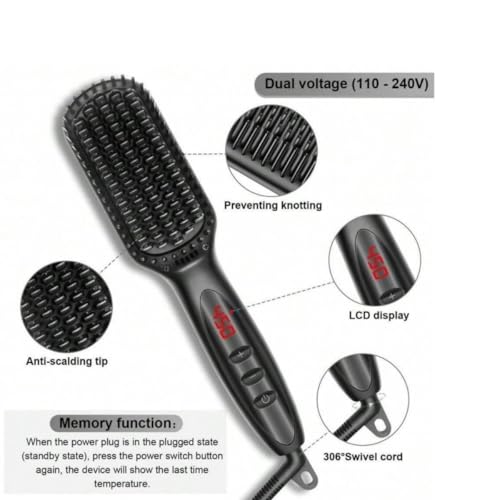 Cepillo alisador de cabello eléctrico negro miniatura 4