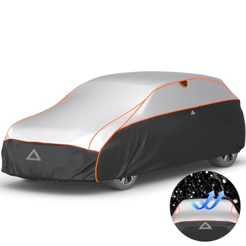 Favoto Bâche Voiture Antigrêle Imperméable - Matériau XPE Contre Grêle Pluie Soleil UV Poussière Rayures Neige Respirant avec Bandes Réfléchissantes pour Berline 2 Volumes 400-435cm