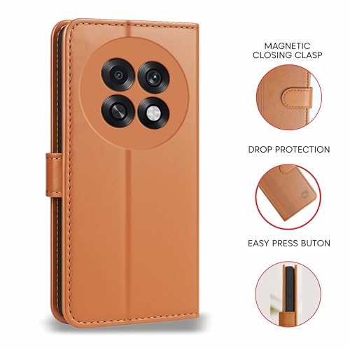 Image of AIBEX Shock Proof Flip Compatible for Oppo F31 Pro Plus 5G Flip Cover Leather Finish | Inside TPU with Card Pockets | Wallet Stand | Complete Protection Flip Case - Brown